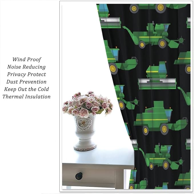 Kids Agriculture Machine Window Curtains, Farm Equipment Tractors Transport