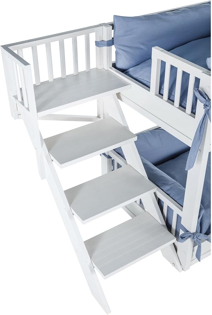 New Age Pet ECOFLEX Aspen Dog Bunk Bed in Antique White, Memory Foam Cushions, Wide Stairs, Non Toxic, Easy Assembly