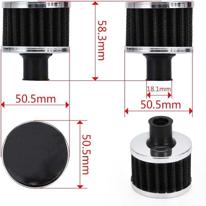 PTNHZ Universal 2 PCS 12mm Auto Cone Mini oil Air Intake Filter Crankcase Vent