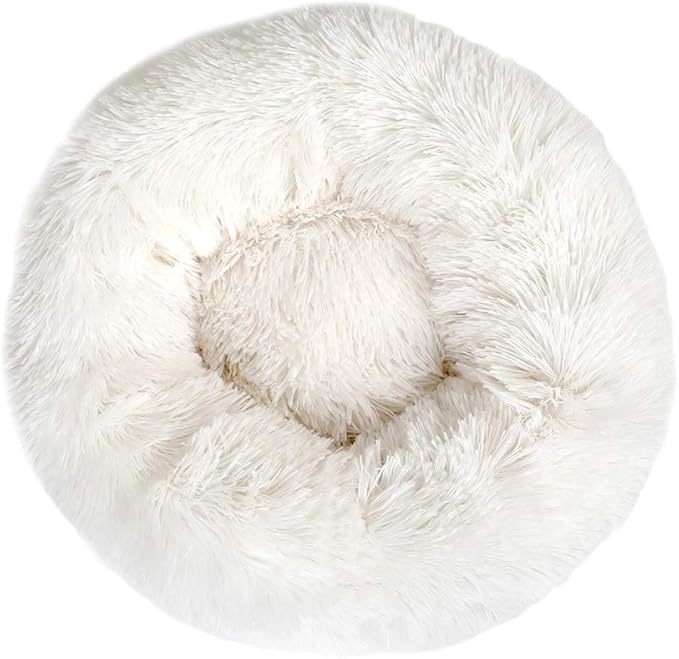 otoez Kitten Puppy Bed Extra Small XS Round Dog Cat Beds Anti Anxiety Plush Pet Calming Donut Bed with Non-Slip Waterproof Bottom, Washable (15.7", White)