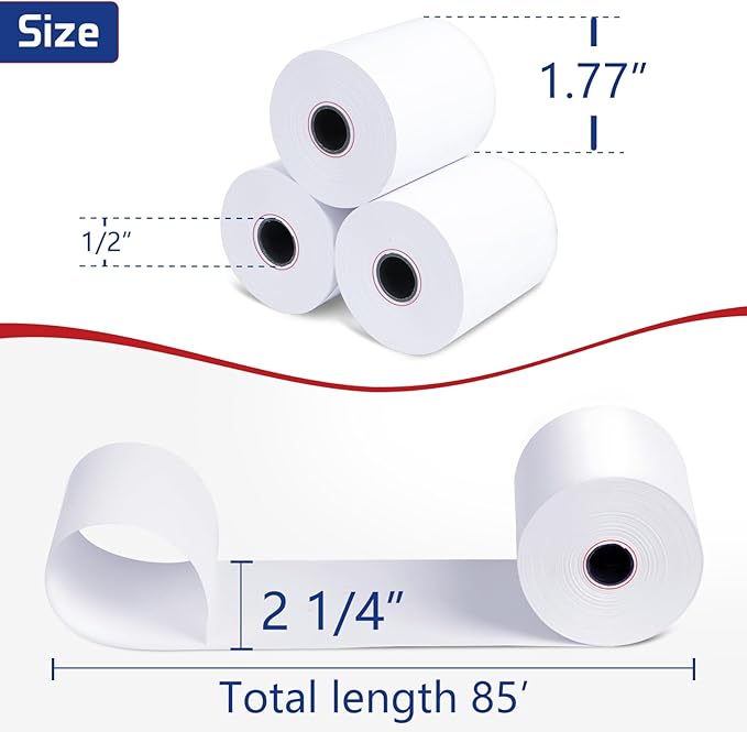 Premium 2 1/4 x 85 Thermal Paper Rolls - BPA Free Credit Card Receipt Paper, 50 Rolls/Case for POS & ATM Systems