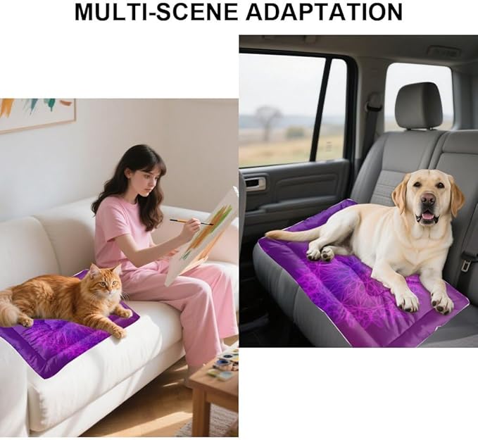 Purple-Pink Line Art Mandala Dog Bed Furniture Pad Mat Dog Bed Pad Crate Accessories Washable Non-Slip Crate Liner Pillows Mat for Kennel Pillow for Dogs Indoor Outdoor 24X18 Inch