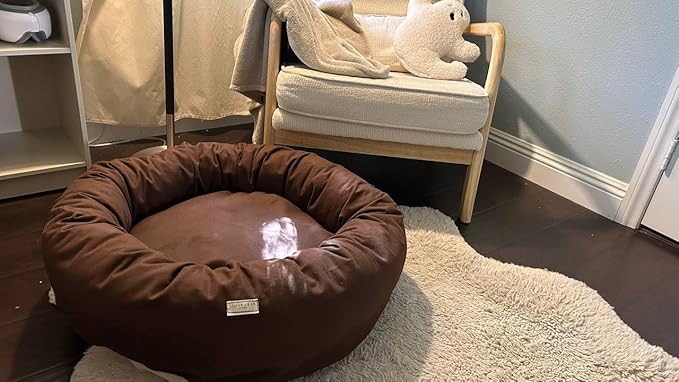 Organic Cotton Canvas Dog Bed: Removable Cover, Natural Fill - Made in USA (Dark Brown, Large 35" x 8" inches)