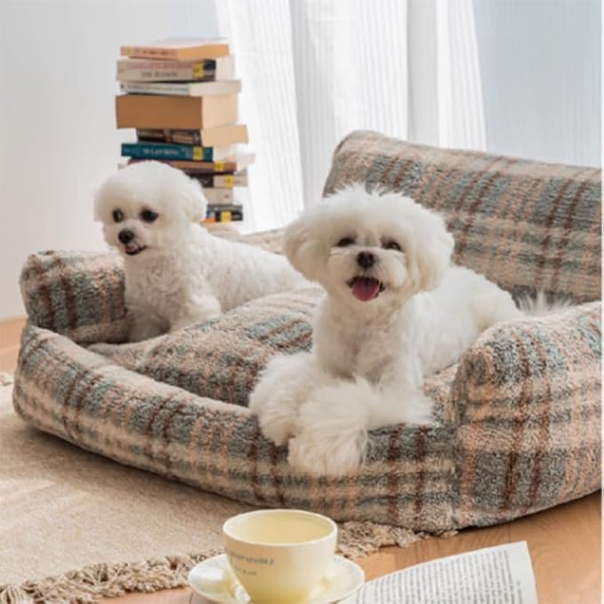Lazy Holiday Plush Cozy Dog & Cat Sofa Bed, Teddy Velvet Dog Bed, Trendy Striped Faux Lambswool Double Layer Dog & Cat Sofa Bed Dogs Sleeping Mat for Medium Small Dogs & Cats (A-1,L)