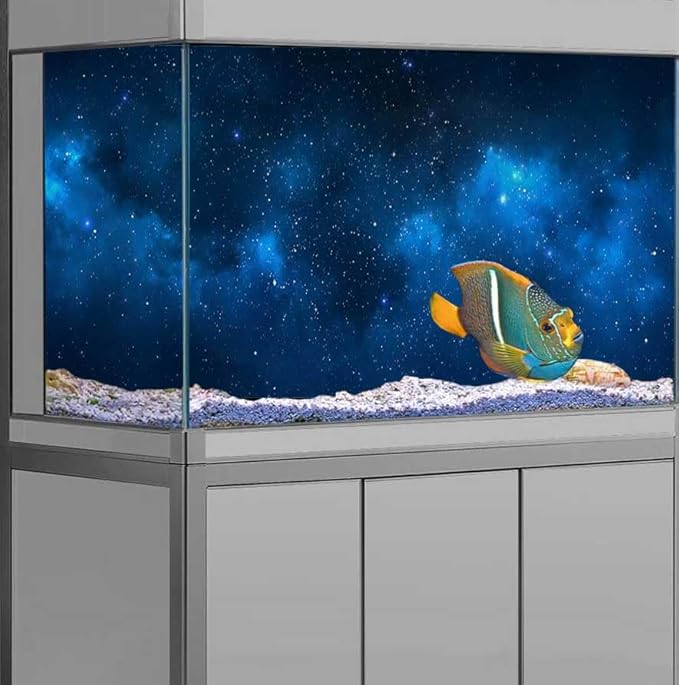 72X16IN Starry Aquarium Background, Art Starry Fish Tank Decorations Background, with 8 EVA Double-Sided Tape