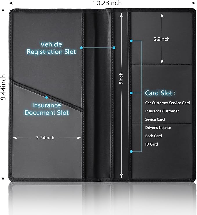 Tri-Color Sports Car Leather Registration and Insurance Holder, Vehicle Glove Box Car Organizer, with Magnetic Shut for Cards, Driver License for 3 Colors Cars Owner