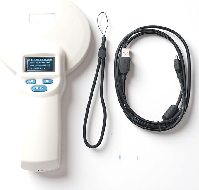 Pet Microchip Scanner with Bluetooth,Large OLED Display Bluetooth USB Connection Animal Tag Reader with Storage, Portable for Animal Management Railway Inspection