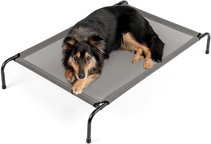 Elevated Dog Bed Raised for Large Sizes Dogs, Portable Outdoor Dog Cot, Installation Requires No Tools, Frame with Washable Cooling Breathable Mesh Anti-Slip Feet, Indoor Pet Bed Cots, 50 Inches Gray