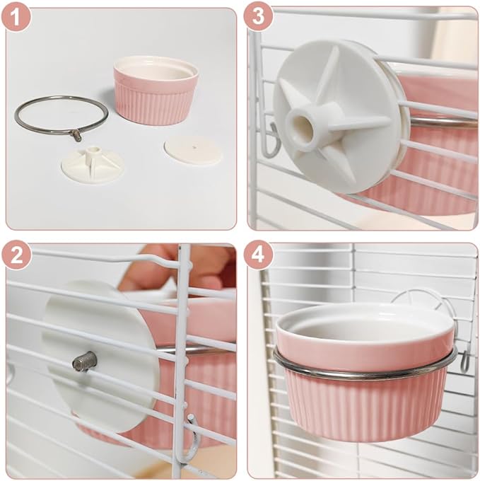Ceramic Bird Feeder for Cage, Automatic Parrot Feeding Cups - Easy to Clean & Install, Dishwasher Safe Small Animal Food Water Dish for Parrots, Cockatiels, Canaries