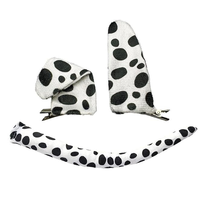 Dalmatian Ears Hair Clips Tail Animal Costume Headwear for Halloween Puppy Dog Dress Up Costume Accessories