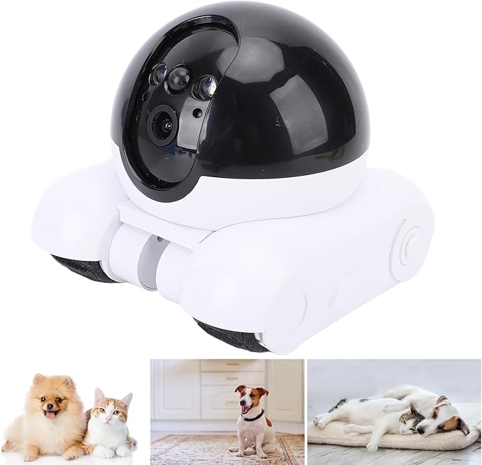 Pomya Robot Camera On Wheels, 2MP 1080P Dual Lens Rotatable, Movable Pet Camera with Phone APP, 2 Way Talk, Motion Detection, 5200mAh Battery, WiFi Indoor Security Camera for Dogs Cats