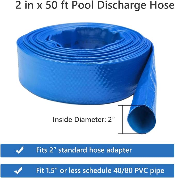 2 IN x 50 FT Pool Backwash Hose, Heavy Duty Flat Discharge Hose, Weather and