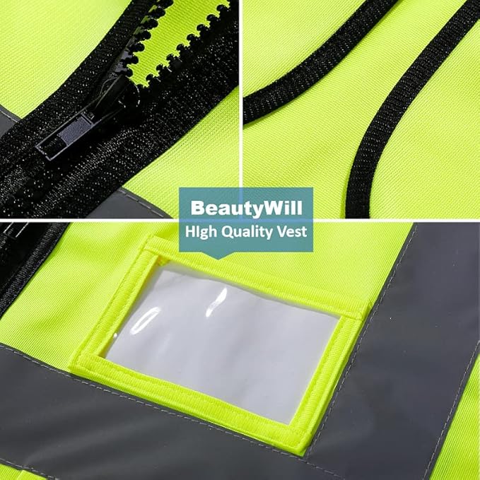 Safety Vest 5 Pack Customize Logo Class 2 High Visibility Reflective Vest with 5 Pockets Construction Security Work Vest ANSI/ISEA Standards（Yellow，S）
