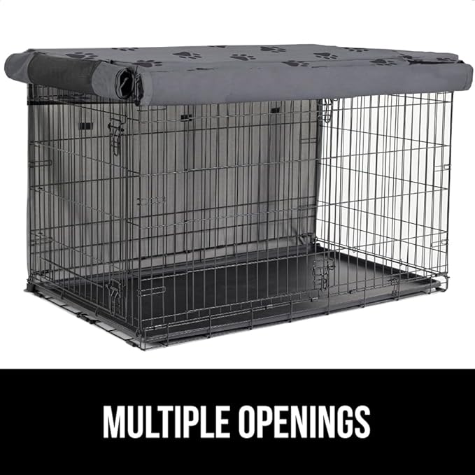 GORILLA GRIP Dog Crate Covers compatible with Amazon Basics Dog Crates, All Sides Open, Privacy Cover Fits 24" Wire Kennel, Breathable Mesh Windows, Light Reducing Puppy Training Cage Topper, Gray Paw