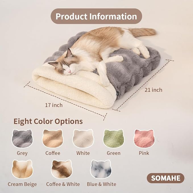 Self-Warming Cat Sleeping Bag, Enclosed Hooded Snuggle Sack with Dual-Side Plush Cat Cave Bed, Portable Foldable Pet Sleeping Pod for Indoor & Travel, Anti-Static, 21.7"x17.7"Coffee