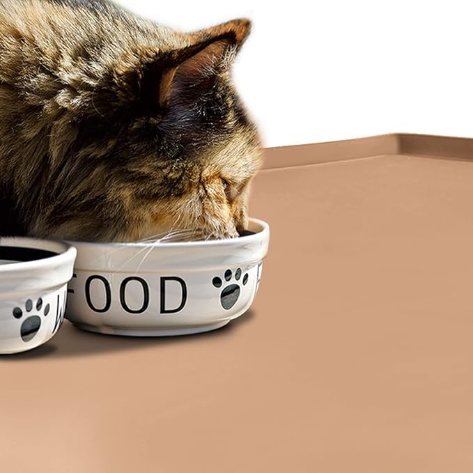 Dog Food Mat,Silicone Waterproof Food Tray,Non Slip Pet Bowl Mats Placemat,1" Raised Edge,Suitable for Most Small and Medium Sized Pets,32" x 24"