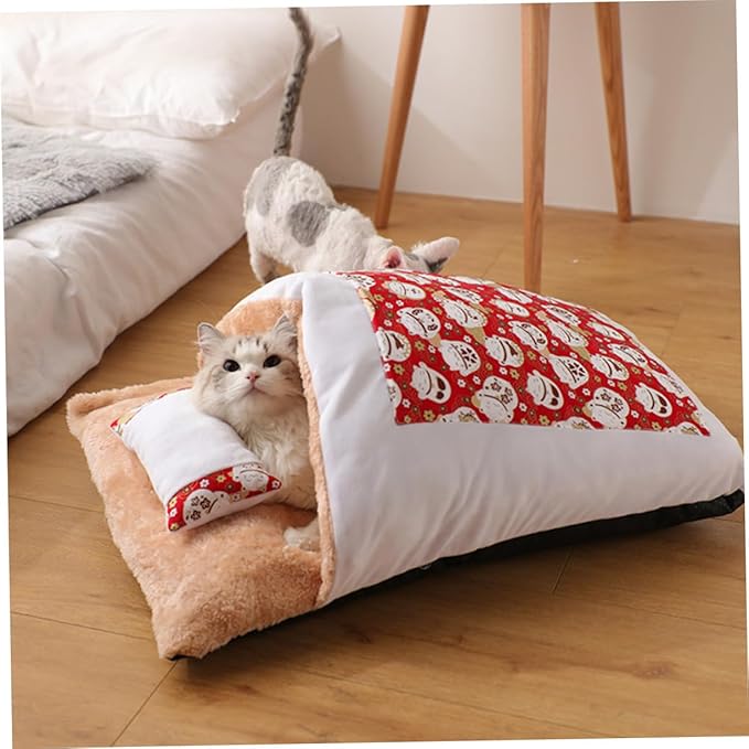 Kisangel Comfortable Pet Bed House Cat Beds Furniture Japanese Style Nest Washable Cushion