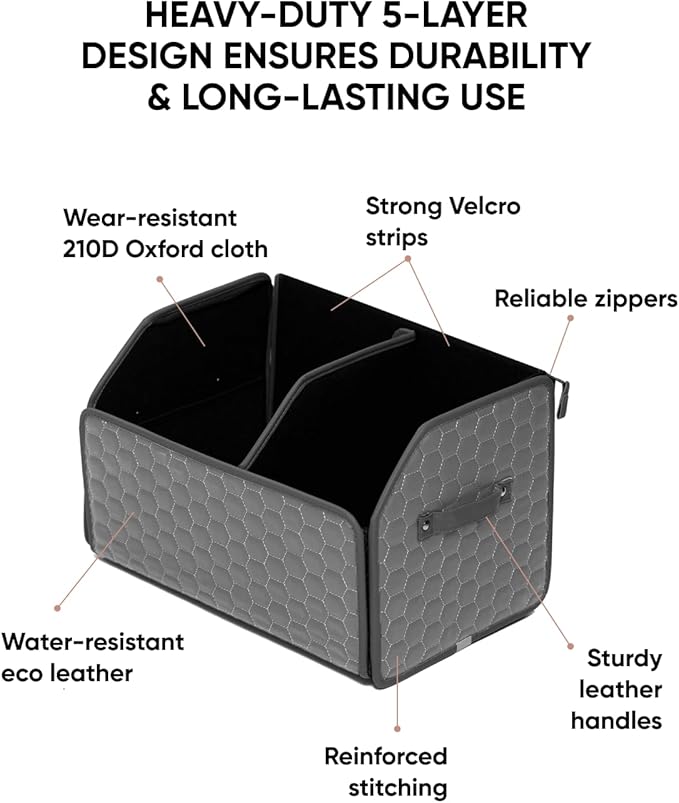 Owleys Foldable Trunk Organizer For Car - Trunk Organizers Car Storage - Collapsible Auto Trunk Organizer With Lid - Small And Large Cargo Organizer - Trunk Organization (Gray 17)