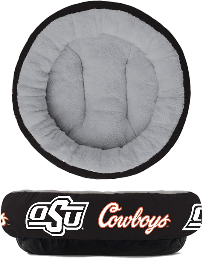 ShopInstaPets Oklahoma State Cowboys Officially Licensed Plush Donut Pet Bed – Cozy, Machine Washable, Perfect for Pets (Medium)