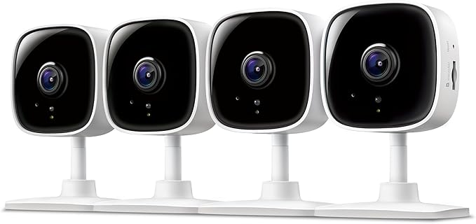 Tapo 1080P Indoor Wired Security Camera - Works as a Baby & Pet Monitor, Motion Detection, 2-Way Audio, Siren, Night Vision, Subscription-Free Local or Optional Cloud, Works with Alexa, C100(4-Pack)