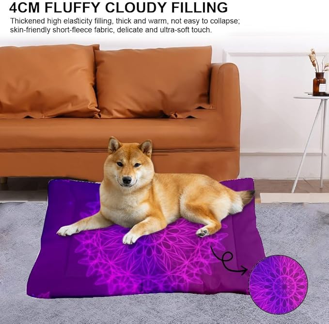 Purple-Pink Line Art Mandala Dog Bed Furniture Pad Mat Dog Bed Pad Crate Accessories Washable Non-Slip Crate Liner Pillows Mat for Kennel Pillow for Dogs Indoor Outdoor 24X18 Inch