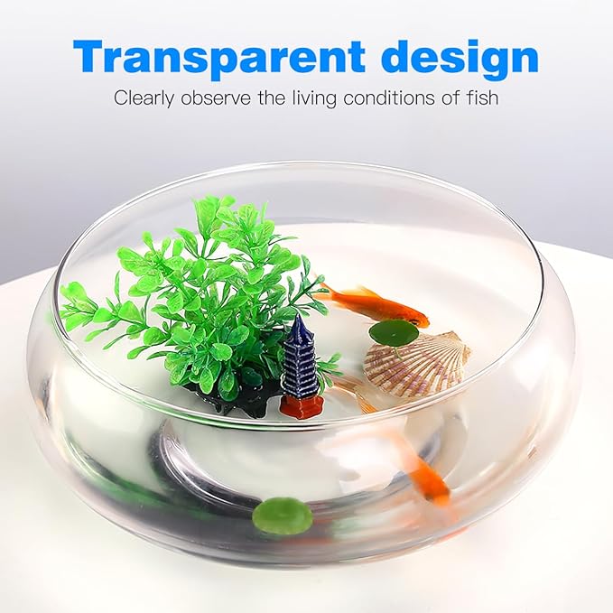 HANABASS Clear Fish Bowl Vase - Wide Mouth Bubble Bowl - Shallow Planter - Terrarium Fish Bowl - Aquatic Plant Pot - Hydroponic Planter Table Centerpiece, 9.5X 9.5X 3.9 Inch, for Office Home Decor