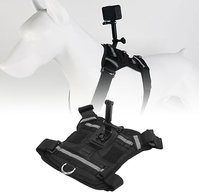 Action Camera Dog Harness Mount, Nylon Pet Harness Vest with Adjustable Straps, Chest & Back Fixation for Large Medium Small Dogs 835kg, Compatibility for Recording
