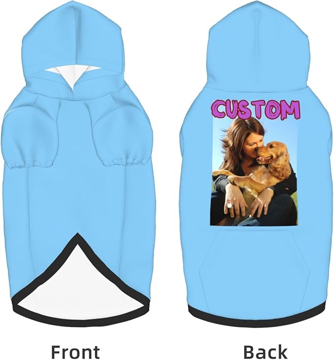 Custom Dog Hoodie Add Your Design Soft & Warm Personalized Photo Text Logo Name Dog Clothes for Puppy Sweatshirt Hooded for Small Medium Large Dogs Girl/Boy Cats LightBlue