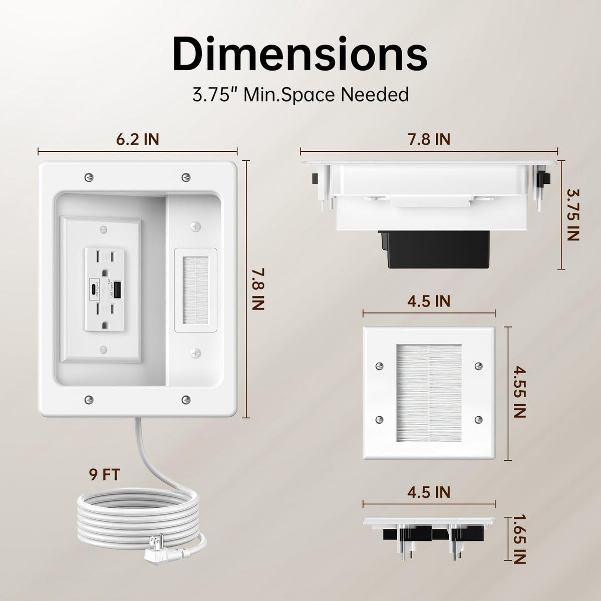 in Wall Cable Management Kit with Recessed Power Outlet for Home Theater