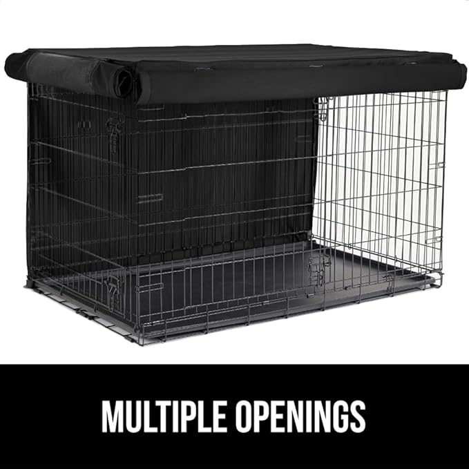 GORILLA GRIP Dog Crate Covers Compatible with Amazon Basics Dog Crates, All Sides Open, Privacy Cover Fits 48" Wire Kennel, Breathable Mesh Windows, Light Reducing Puppy Training Cage Topper, Black