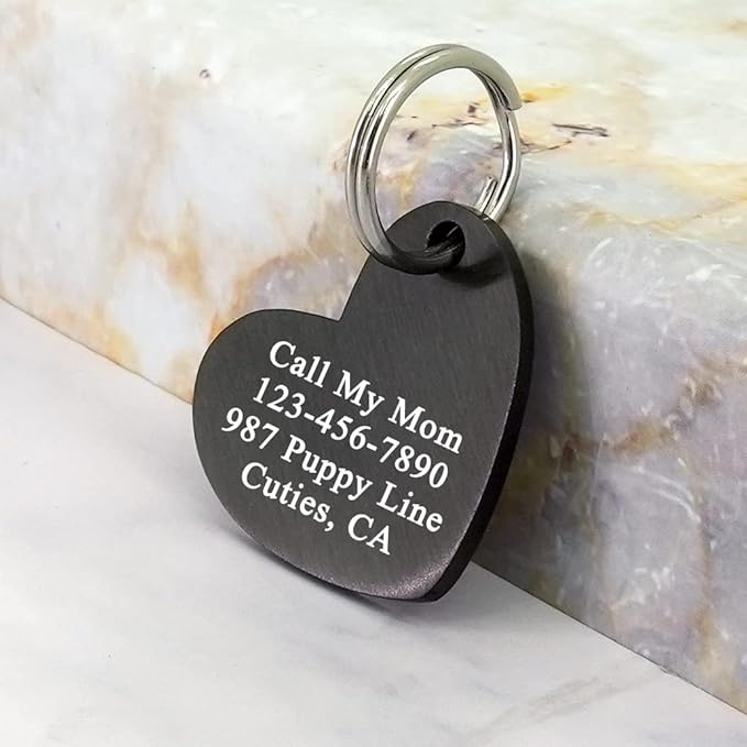 Ultra Joys Dog ID Tag, Custom Dog Tag Personalized Cat Tag, Pet ID Tag, Brushed Stainless Steel Heart Cat Tags Pet Tags Heart Dog Tag Black Medium