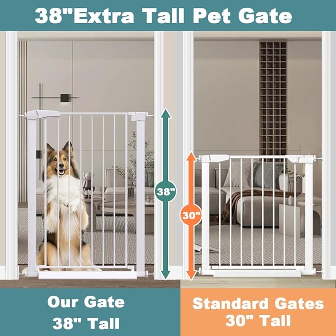 Fairy Baby 38" Extra Tall Baby Gate, 65.4"-70.8" Extra Wide Long Pet Gate for Dogs Cats Puppy, Metal Auto Close Safety Child Gate for Stairs Doorways, Pressure Mounted Gate Fence No Drill, White