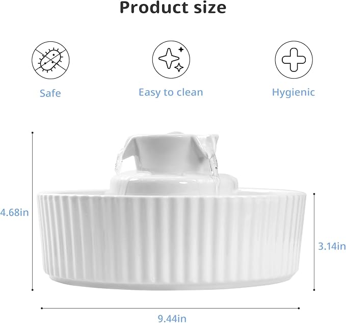 Ceramic Cat Water Fountain, 2.1L/71oz Cupcake Pet Water Fountain for Cats and Dogs, Automatic Pet Drinking Fountain with Pump, and Filter & Foam (White)