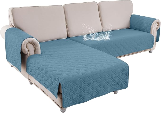 ele ELEOPTION 100% Waterproof 2 Piece Couch Cover Pet Blanket Sectional L Shape Sofa Cushion Cat Dog Bed Cover (Chaise Lounge + 2 Seat Covers) Blue