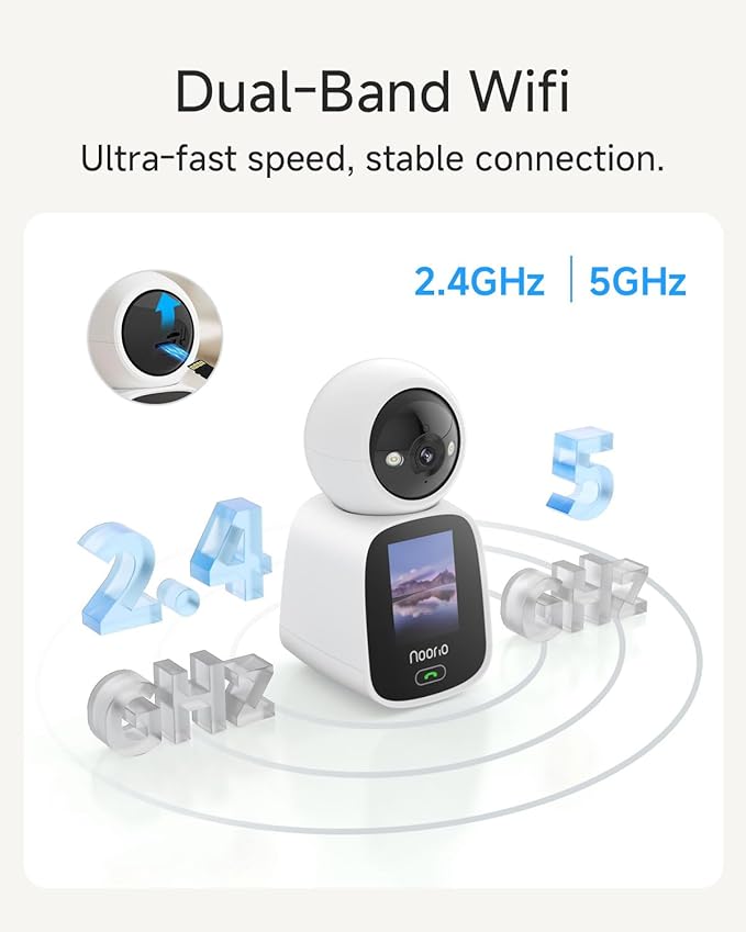 Noorio 5G Two Way Video Calling Camera, One Click Call 2K Pet Camera with Phone App, 360° PTZ Dog Cam with Speaker, Color Night Vision, 2.4 Inch Screen, CL200