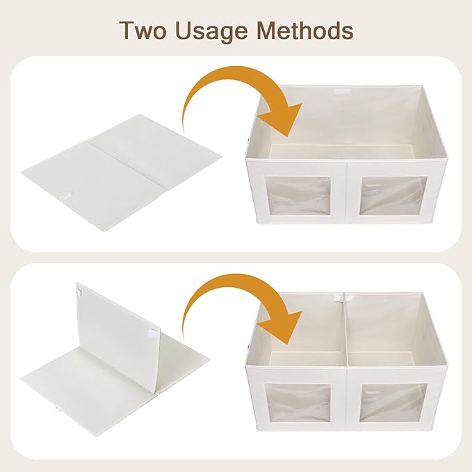 Univivi Large Storage Boxes with Lids, Collapsible Foldable Storage Bins for Clothes, [2-Pack] Fabric Storage Cubes with Handles, Closet Organizers for Home, Bedroom (Beige, 24” x 17” x 12")