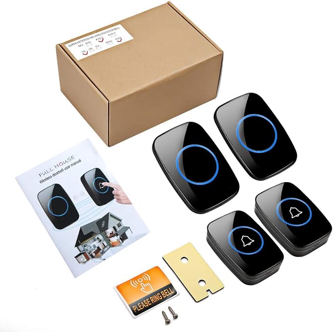 Wireless Doorbell, Waterproof Door Bell Kit, Distinguish Front and Rear Doors