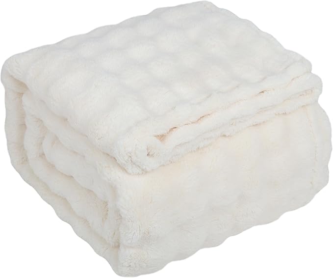 Dog Blankets Washable Pet Blanket - Fluffy Fuzzy Cat Puppy Blanket with Premium 300GSM 3D Fleece Bubble for Pet Kitten Doggy, Cream, 60x80IN