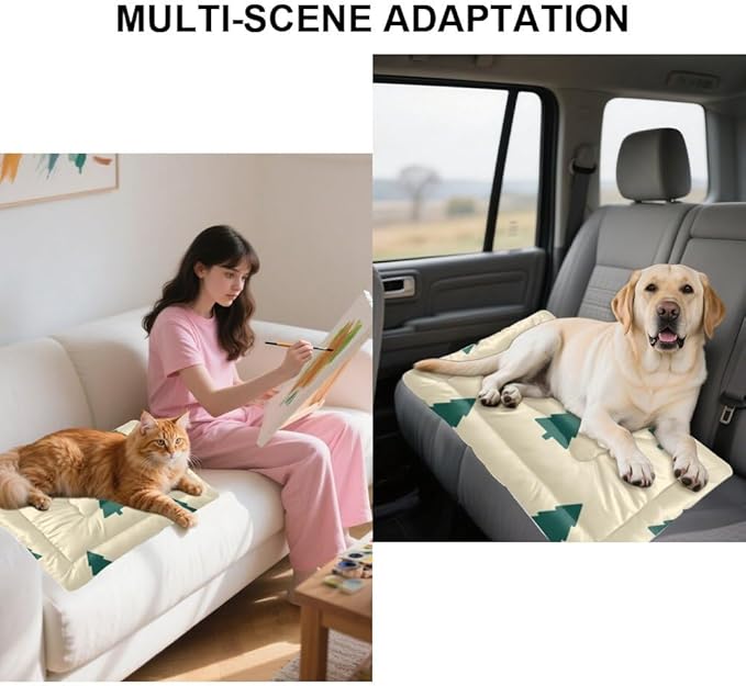 Festive Tree Print Pet Bed Non Slip Plush Dog Bed Travel Pet Portable Non- Slip Bottom Dog Room Furniture Multi- Scenario Mat Gift Printed Dogs Beds 36× 24 Inch