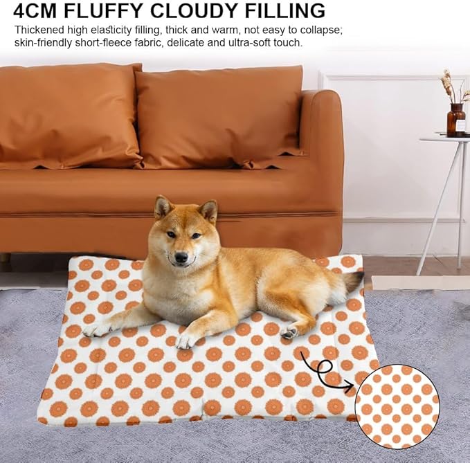 Orange Polka Dot Cute Washable Small Dog Bed Pet Mats Dog Bed Pads Washable Crate Non-Slip Cushions for Lining Pet Crates Beds& Furniture Patio Mat Beds and Furniture Indoor Outdoor 36X24 Inch