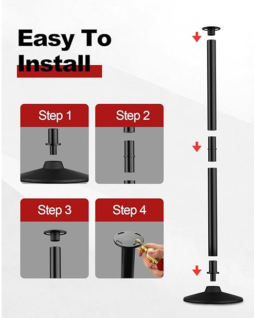 RoadHero Plastic Stanchion Post, Red Carpet Ropes and Poles with Weighted Base, Velvet Rope Barrier for Crowd Control, Party and Movie Theater, 2 PCS