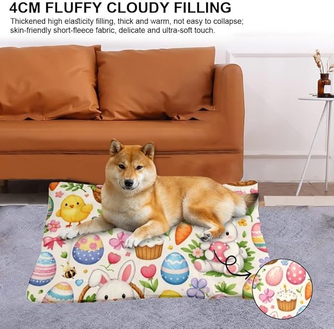 Dog Bed Furniture 36 × 24 Inch Floral Pastel Easter Bunny Egg Chick Dog Pads Crate Pad Easy-Fold Small Crate Bed Cama De Perros Medianos One Pack Pet Pads for Cats Kennel Pad for Travel