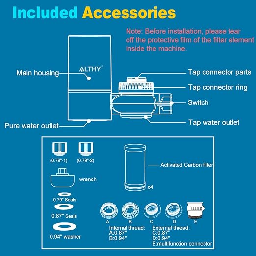 ALTHY Faucet Water Filter, BPA-Free Sink Tap Water Purifier, Certified Reduces