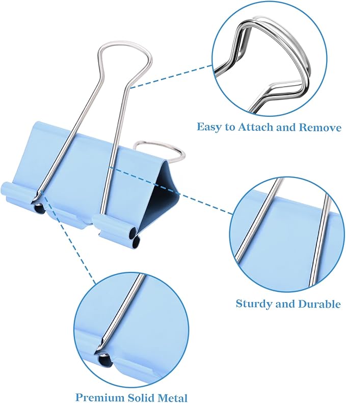 Temiary Aesthetic Binder Clips, 40 Pcs 0.75 Inches Small Metal Binder Clip with Clear Storage Container, Binding Paperwork Clamps for School Teachers Office Supplies (Blue)