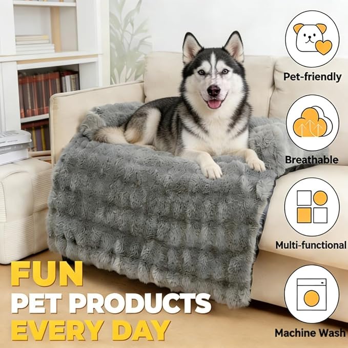 Dream Cloud Pet Sofa Bed for Dogs Cats, 2026 Washable Removable Calming Fluffy Plush Mat for Furniture Protector, Long Fur Non-Slip, for Small/Medium/Large Home Pets (Brown, S：27.6 * 24in)