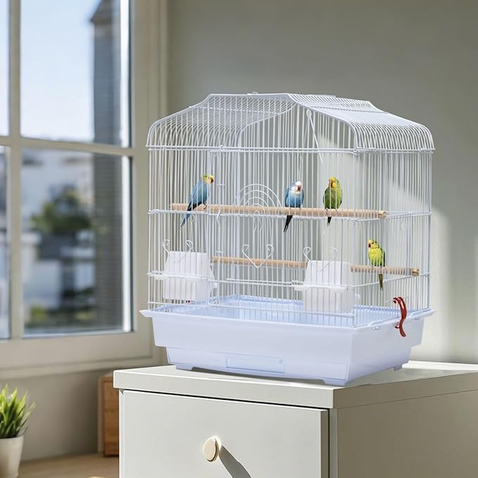 GarveeHome Small Bird Cage with Wheels, Parakeet Cage, Bird Carrier for Parakeets, Canaries, Lovebirds, Small Quaker, Cockatiels, Budgie, Green Cheek (20in White)