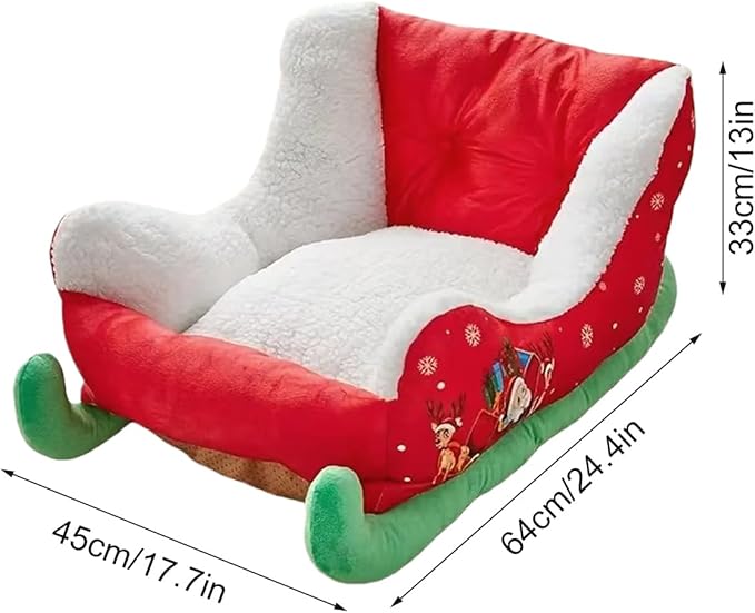 Christmas Dog - Bed Plush Sleigh Pet Bed with Anti-Slip Bottom for Cozy Comfort, Indoor Outdoor Puppy Cushion for Bedroom Living Room Home Winter Balcony Gathering Holiday Pet Furniture Accessories