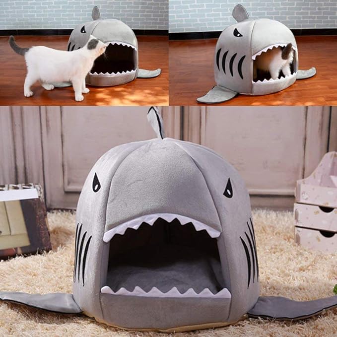 Shark Shaped Pet Dog Puppy Bed Warm Cat Bed House Nest for Autumn Winter Blue XXS