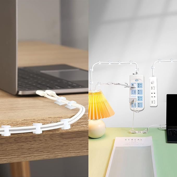 120 Pcs XHF Adhesive Cable Wire Clips White, Cable Staples Outdoor Cable Management Wire Organizer Cord Holder for Under Desk, Car, Wall, TV PC Ethernet Cable