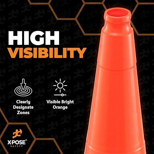 Xpose Safety 36 Inch Orange Traffic Cones Heavy Duty 12lb, 48-Pack - Multipurpose PVC Plastic Safety Cone for Parking, Soccer, Caution, Kids and Construction - DOT Approved